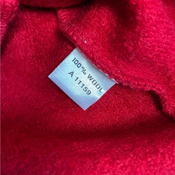 The Tog Shop Red 100% Wool Button Front Cardigan with Black Embroidered Trim - Picture 8 of 11